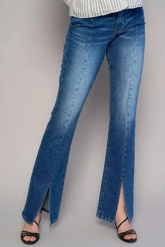 Comfortable Lifestyle High Rise Front Slit Slim Boot Jeans