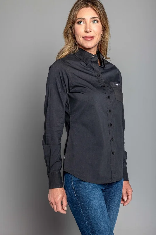 Easygoing Style Kimes Ranch Womens Team Shirt Long Black Cotton Blend L/S Shirt