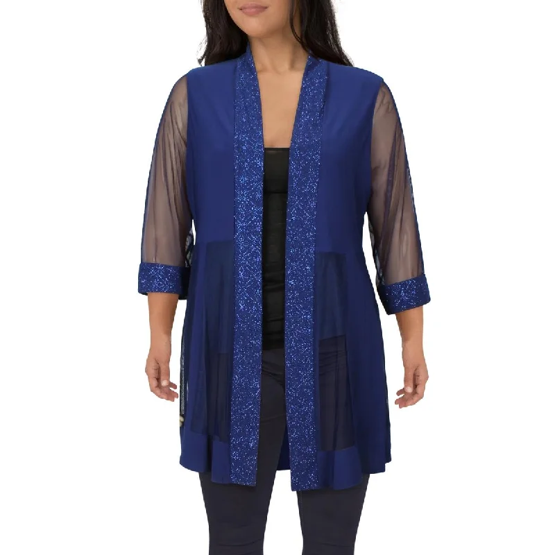 Modern Chic Plus Womens Glitter Open Front Duster Blazer