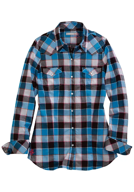 Sweet Breath Tin Haul Womens 1330 Hot Buffalo Checks Blue 100% Cotton L/S Shirt