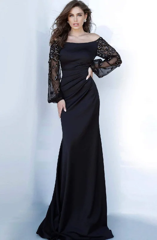 Smart Wear Jovani - 1156 Off- Shoulder Bishop Sleeve Sheath Dress