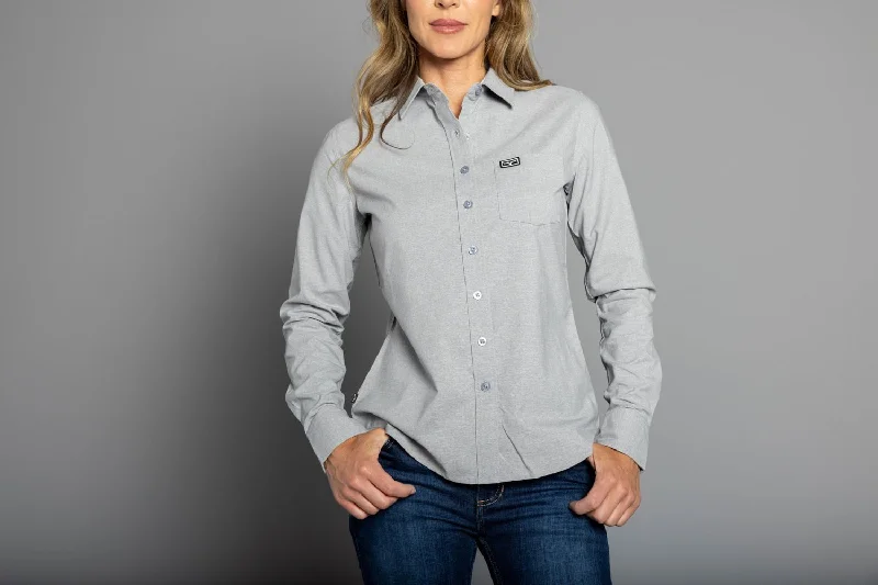 Simple Elegance Kimes Ranch Womens Linville Solid Silver Cotton Blend L/S Shirt