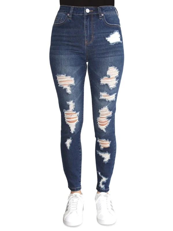 High-end Design Women's Ripped Washed Jeans,Blue
