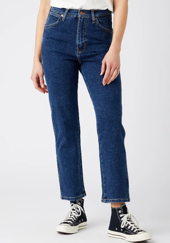 Wandering freely Wrangler Womens Wild West High Rise Straight Leg Jeans, Canyon Lake Blue