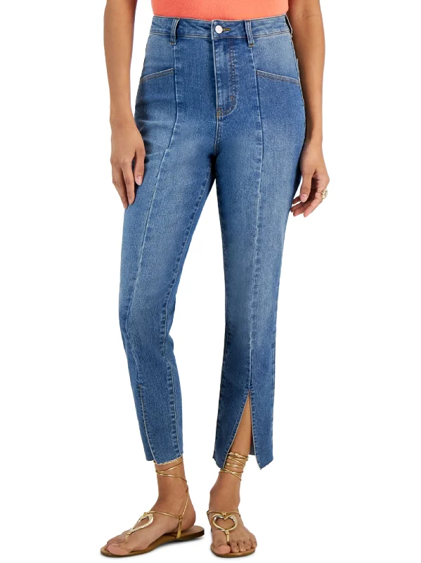 Celebrity Style Women's Seamed Split Hem Jeans,Blue