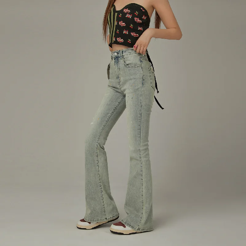 Thin Design Color Semi Bootcut Jeans