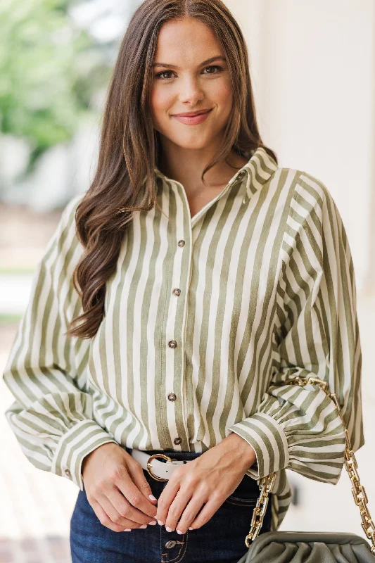 Lounge Wear Remember It Well Olive Green Striped Blouse