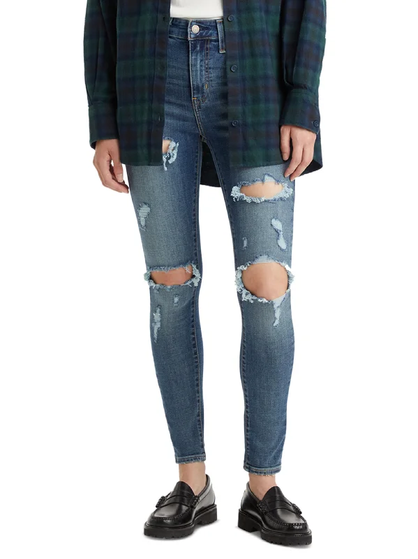 Classic Style Women's Ripped Washed Jeans,Blue