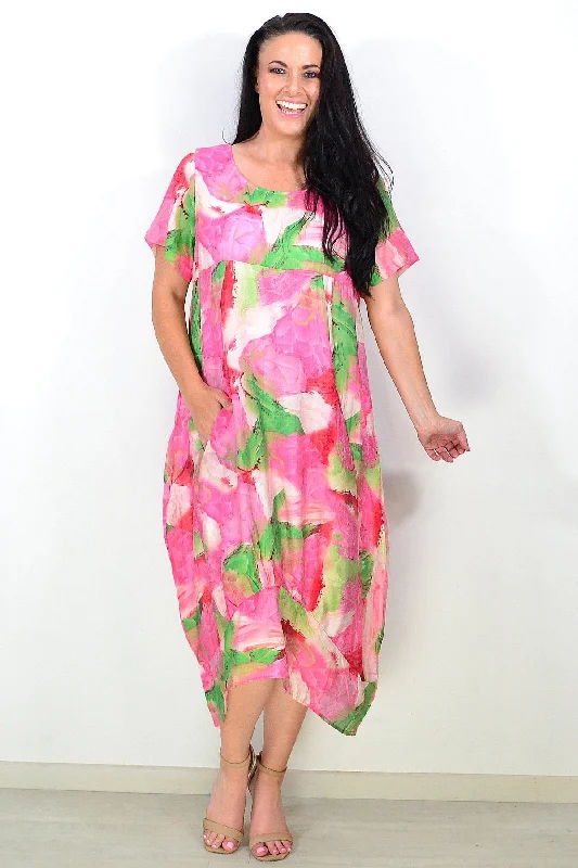 Workwear Jackets Pink Green Short Sleeves Tunic Dress