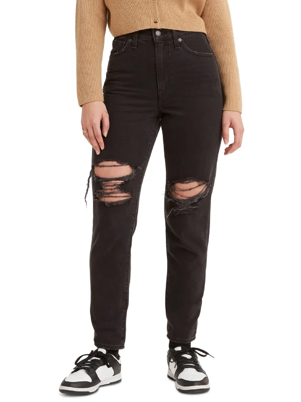 Dynamic Fashion Women's Ripped Mom Jeans,Black