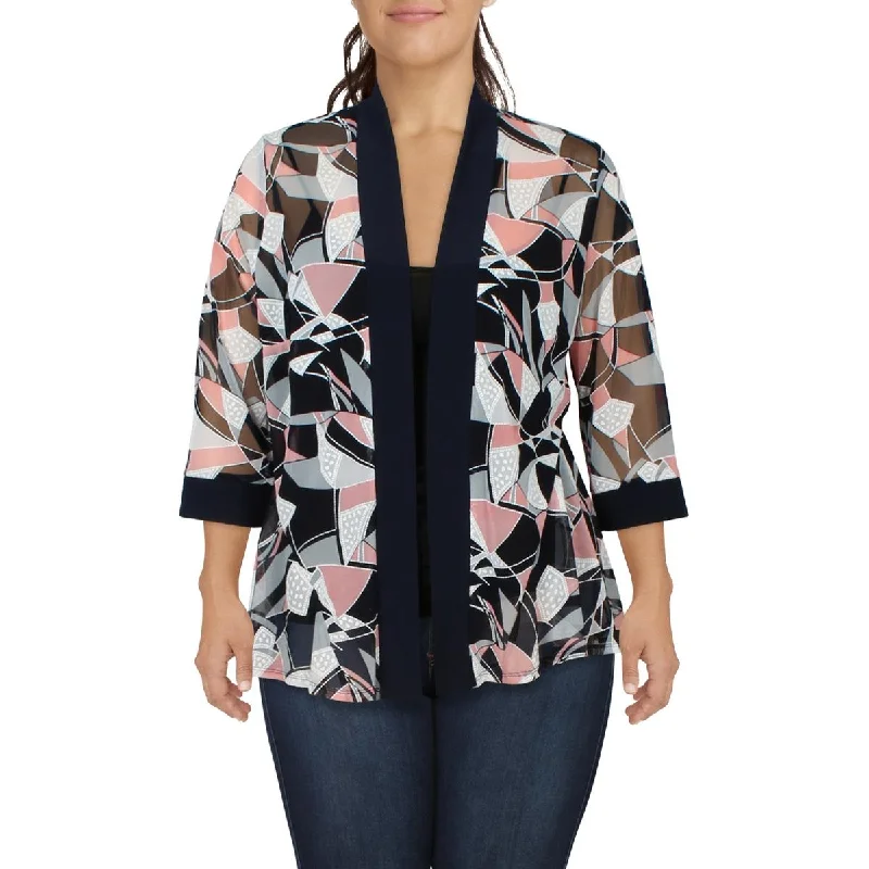 Comfortable Tops Plus Womens Abstract Open Front Collarless Blazer