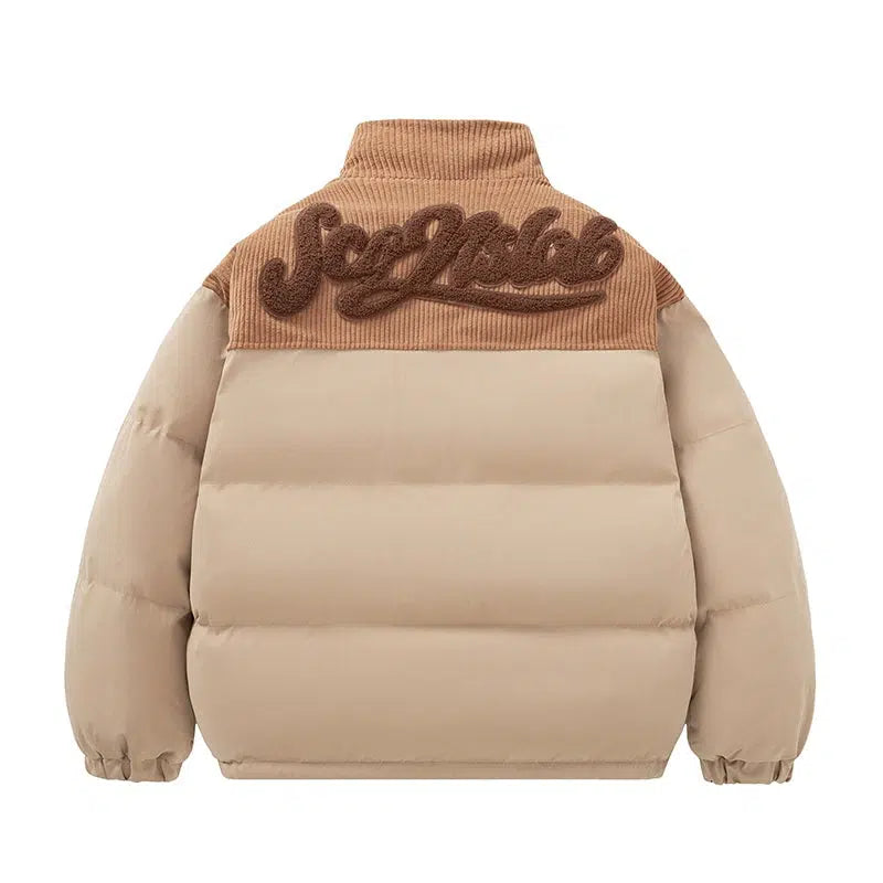 Casual Fit Puffer Jacket with Corduroy Accent