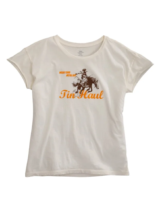 Cozy Knits Tin Haul Womens White 100% Cotton Lady Horserider S/S T-Shirt