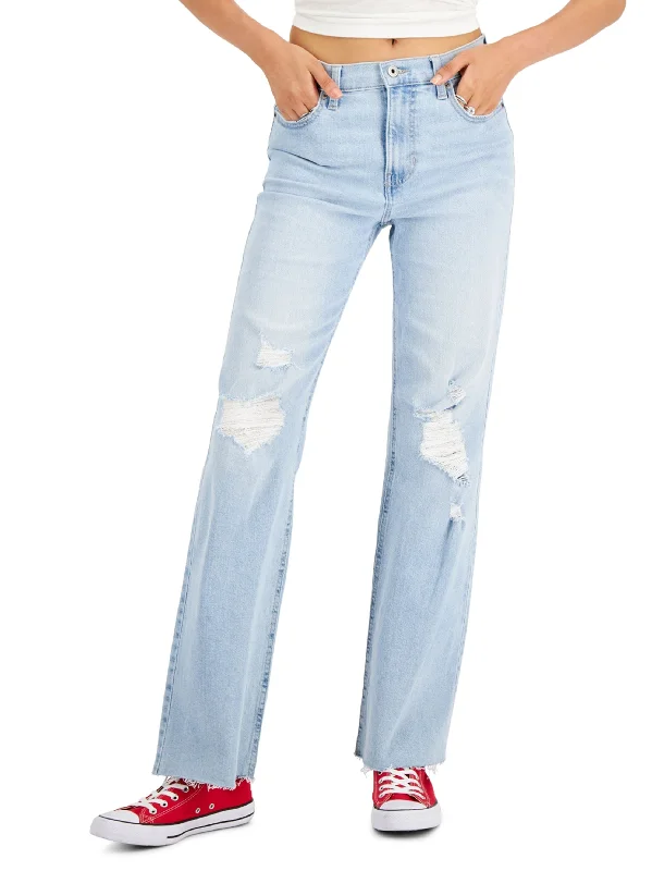 Warm And Comfortable Women's Ripped Washed Jeans,Light Blue