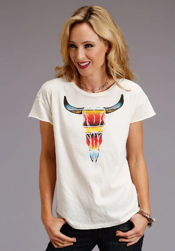 Cool Hoodies Stetson Womens White 100% Cotton Serape Longhorn S/S T-Shirt
