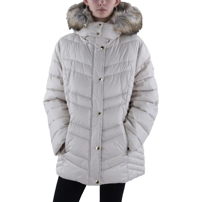 Effortless Wear Laundry by Shelli Segal Womens Faux Fur Trim Hooded Puffer Jacket