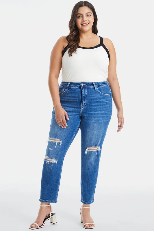 Relaxed Clothing BAYEAS Full Size Distressed High Waist Mom Jeans