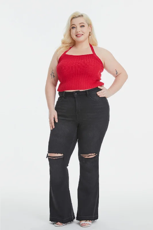 Bottom And Versatile BAYEAS Full Size High Waist Distressed Raw Hem Flare Jeans