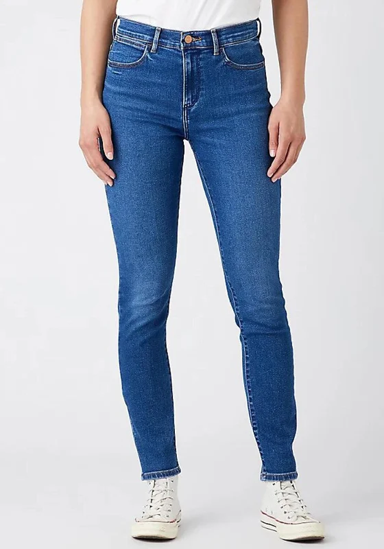 Fashionable Comfort Wrangler High Rise Skinny 630 Jeans, Camellia Medium Blue