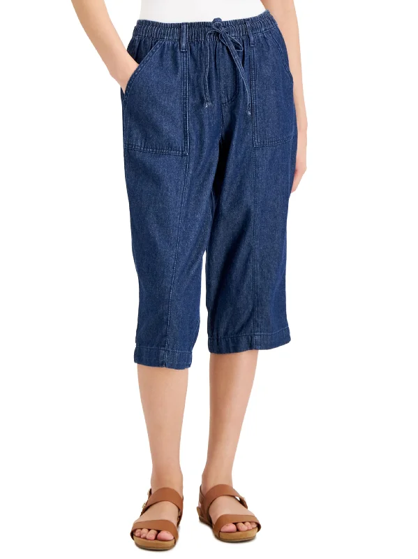 Elegant Style Women's Plain Capri Jeans,Blue
