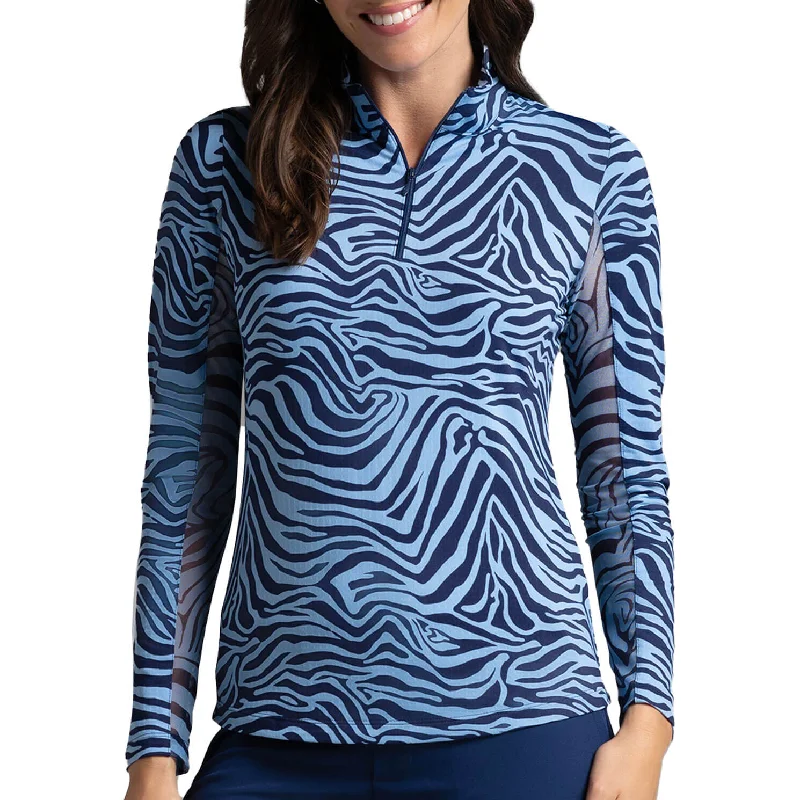 Modern Comfort IBKUL Women's Cecilia Long Sleeve Mock Neck Top - Navy/Peri