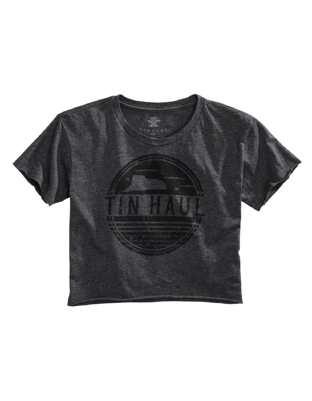Timeless Style Tin Haul Womens Grey Cotton Blend Desert Circles S/S Cropped T-Shirt