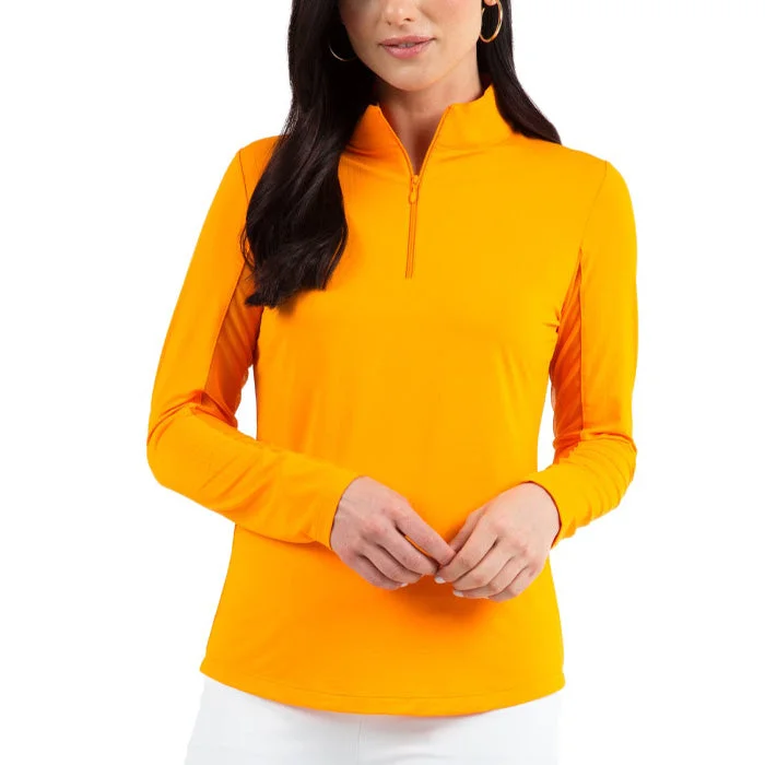 Exquisite Details Ibkul Womens Long Sleeve Mock Solid Top - Orange Peel