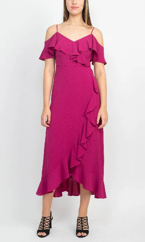 Soft Looks London Times T4150M - Flared Crepe Long Dress