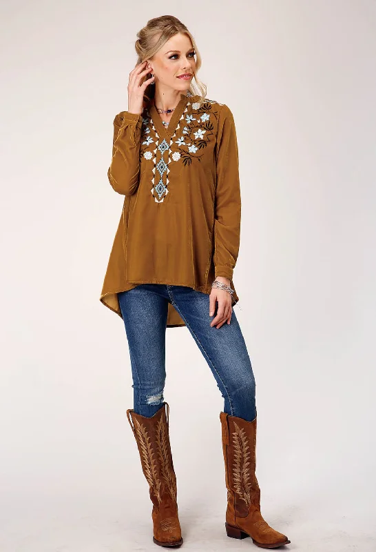 Weekend Outfits Roper Womens Velvet V-Neck Gold 100% Polyester L/S Tunic