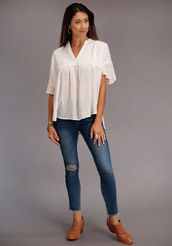 Cozy Essentials Stetson Womens Cream Rayon/Nylon V-Placket S/S Blouse