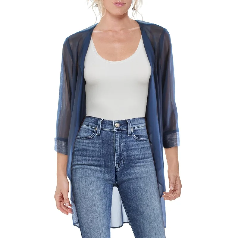 Cozy Apparel Womens Mesh Contrast Trim Duster Blazer