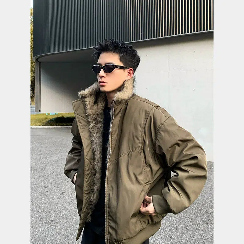 Comfortable Jeans Insulated Jacket with Faux Fur Trim