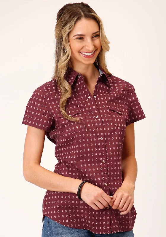 Casual Cardigans Roper Womens Texture Diamond Red 100% Cotton S/S Shirt