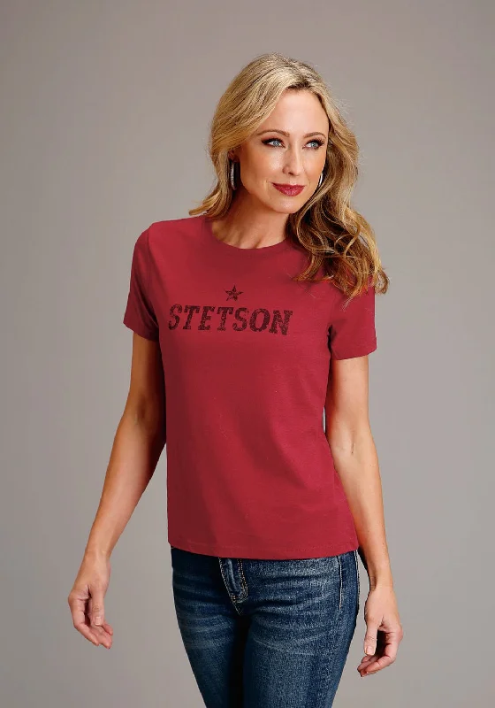 Weekend Comfort Stetson Womens Star Screenprint Red Cotton Blend S/S T-Shirt