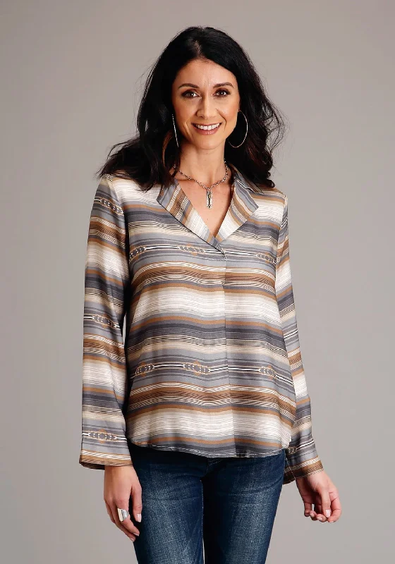 Fashion Must-have Stetson Womens Desert Serape Brown 100% Rayon L/S Blouse