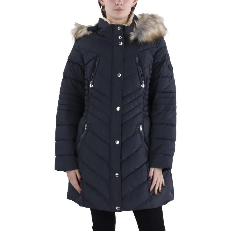 Effortless Looks Laundry by Shelli Segal Womens Plus Faux Fur Trim Hooded Puffer Jacket