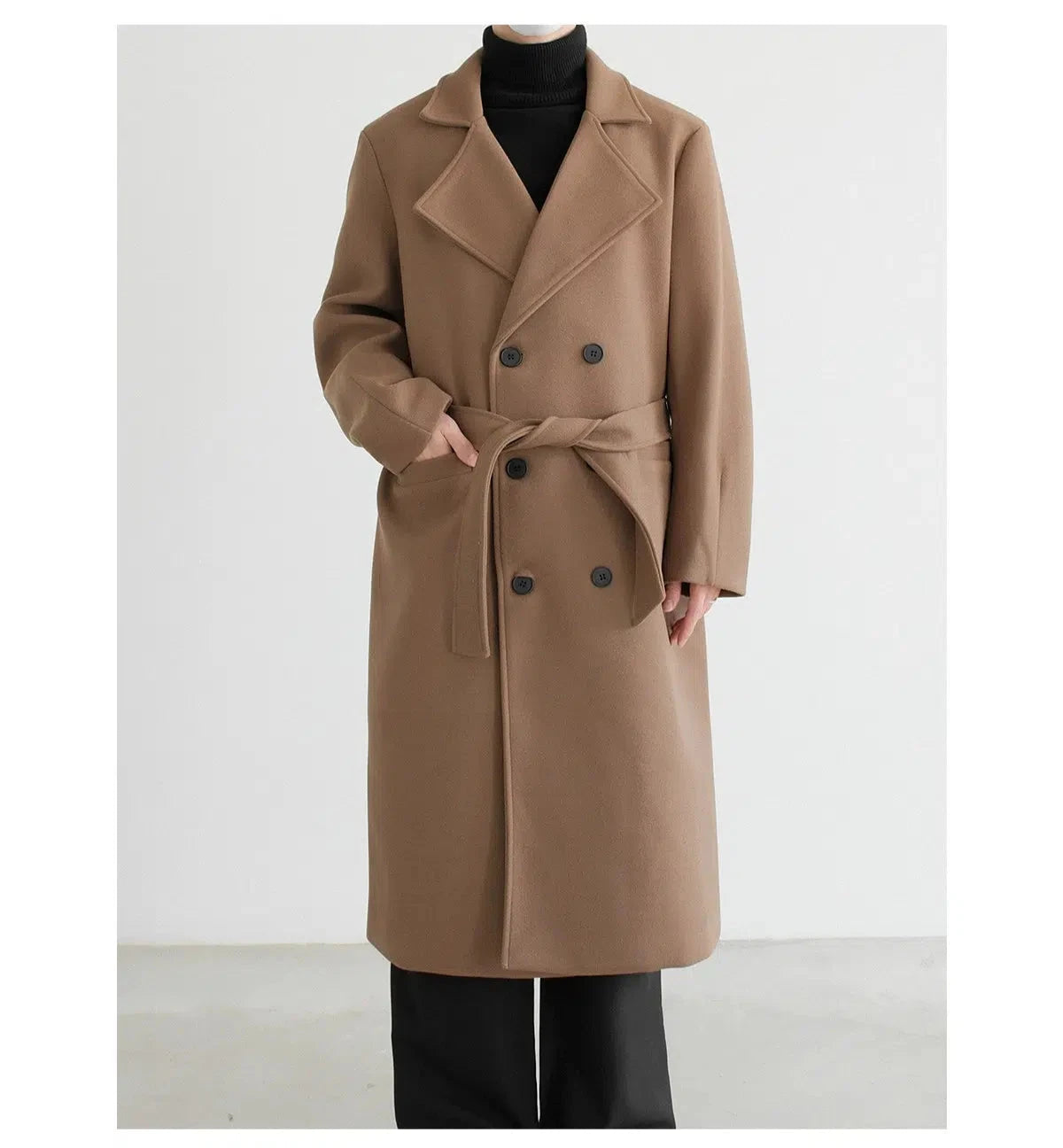 Cozy Lounge Wear Double-breasted Belted Trench Coat