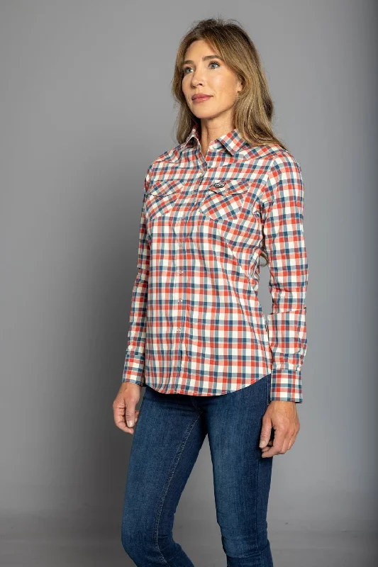 Trendy Comfort Kimes Ranch Womens Go Round Navy Cotton Blend L/S Shirt
