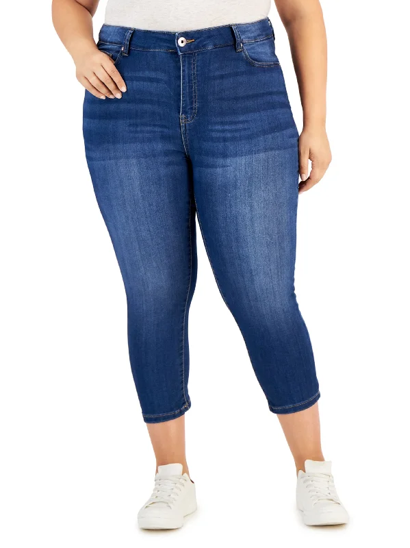 Party Wear Women's Washed Cropped Jeans,Blue
