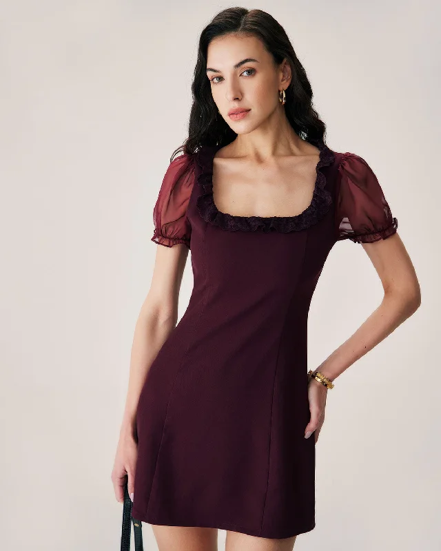 Military Jackets Red Lace Splicing Mini Dress