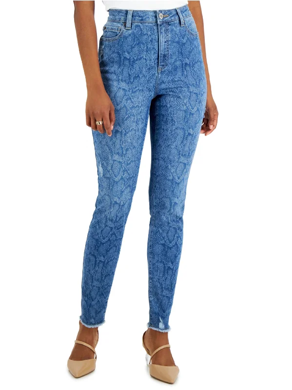 Ultra-lightweight Women's Ripped Printed Jeans,Blue