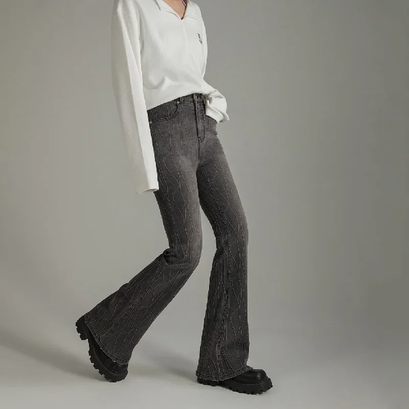 Versatile Comfort Wear Wavy Pattern Bootcut Denim Jeans