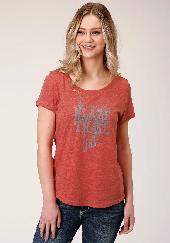 Chic Outfits Roper Womens Red Poly/Rayon Blaze Your Own Trail S/S T-Shirt