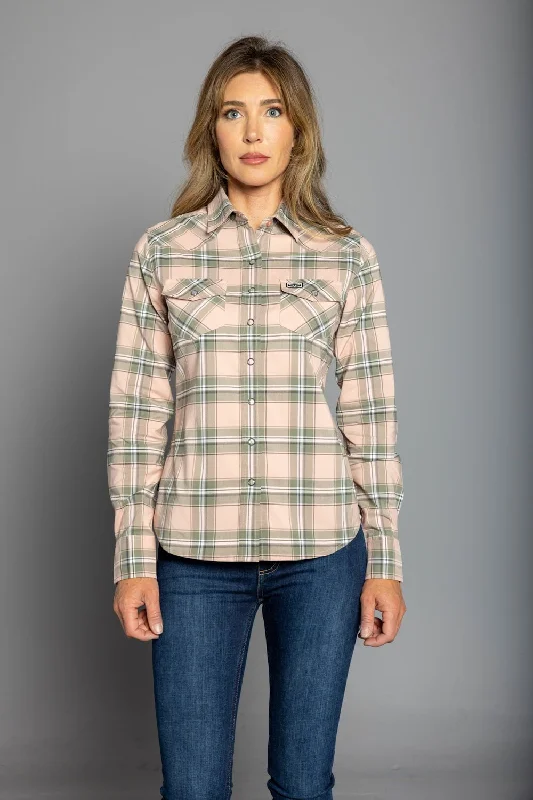 Luxe Comfort Kimes Ranch Womens Stroker Plaid Pink Cotton Blend L/S Shirt