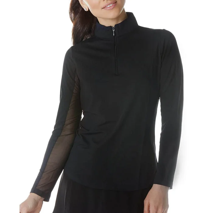 Fashion Pioneer IBKUL Womens Long Sleeve Mock Solid Top - Black