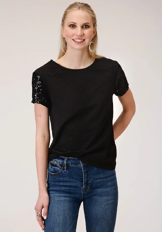 Warm Layers Roper Womens Black 100% Cotton Western Swing S/S T-Shirt