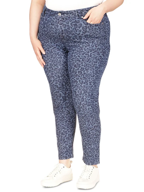 Hooded design Women's Printed Jeans,Blue