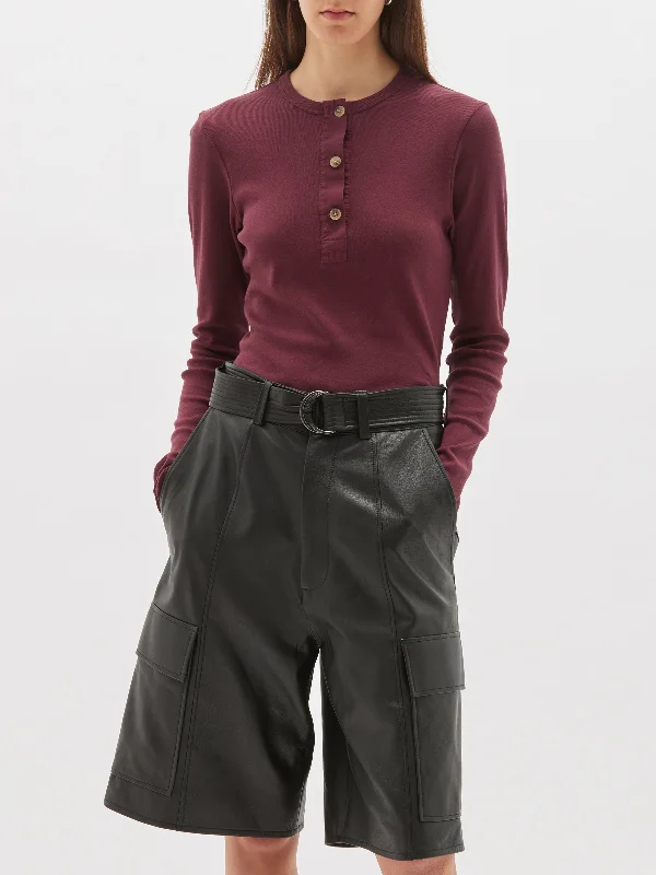 Weekend Style rib contrast placket long sleeve t.shirt