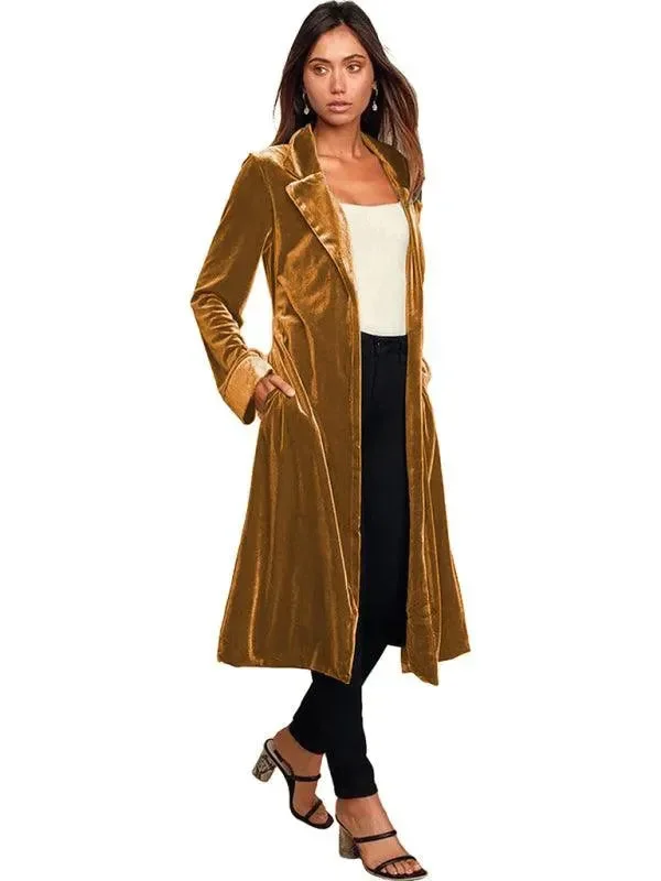 Comfortable Fashion Looks Velvet Long Blazer Women Coat