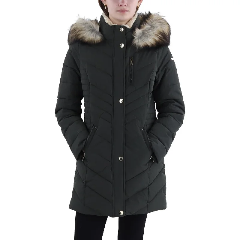 All-Day Wear Laundry by Shelli Segal Womens Faux Fur Trim Hooded Puffer Jacket